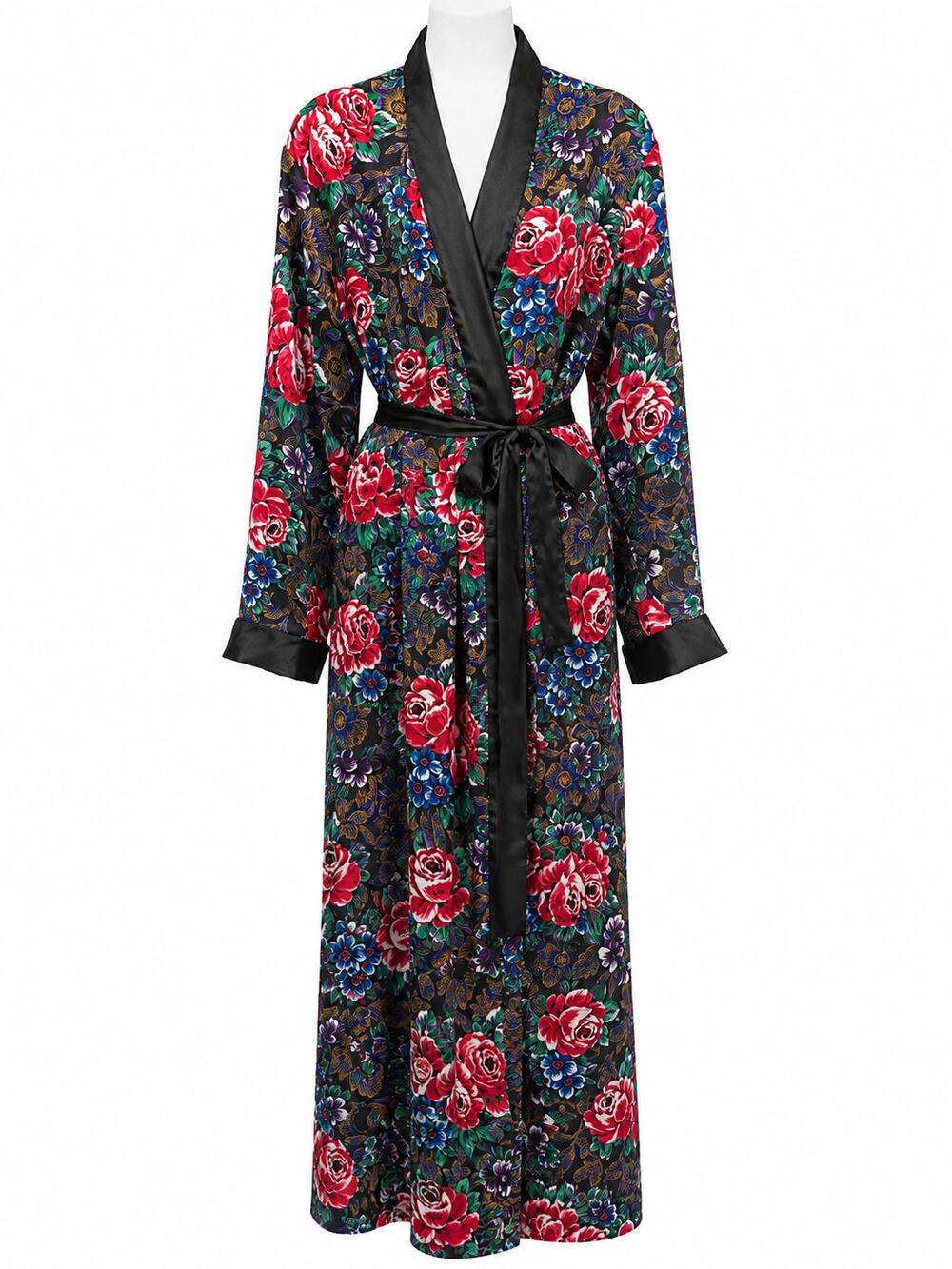 Vandemere Vintage Old Hollywood Floral Silky Satin Robe Belted Womens Long Med